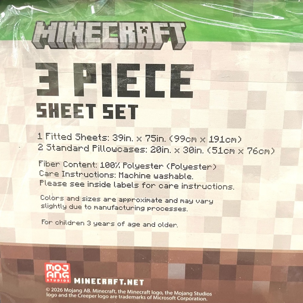 MINECRAFT Twin 3-pc Sheet Set Black Green Gaming ~1 Fitted ~2 Pillowcase NEW NIP - Picture 4 of 4